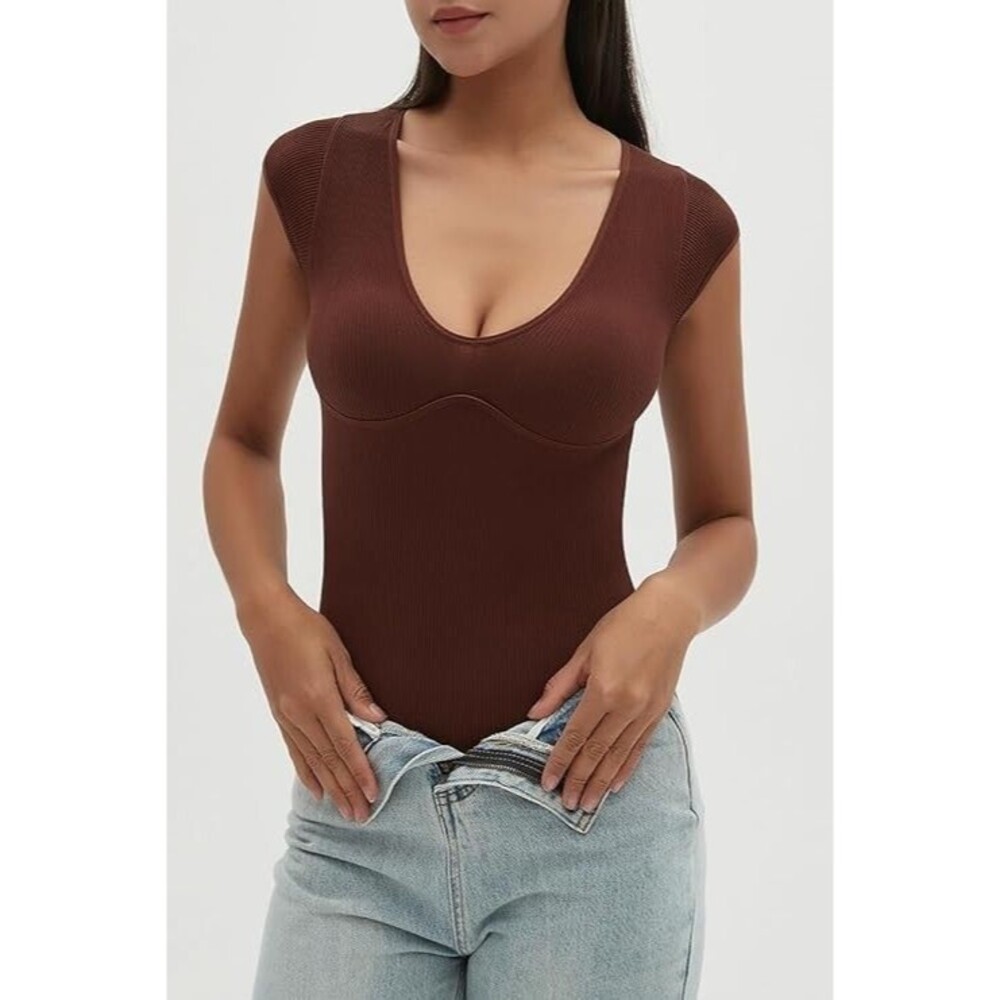 Woman's Medium Chyrii Brown Bodysuit Ribbed New Summer Top